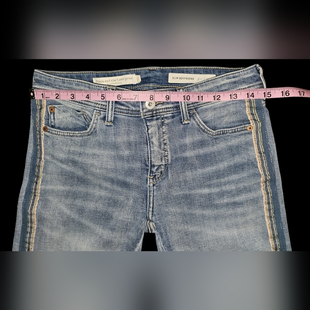 Anthropologie Pilcro Side Stripe Slim Boyfriend Jeans Light Mid Rise Sz 25/0 - Picture 3 of 13